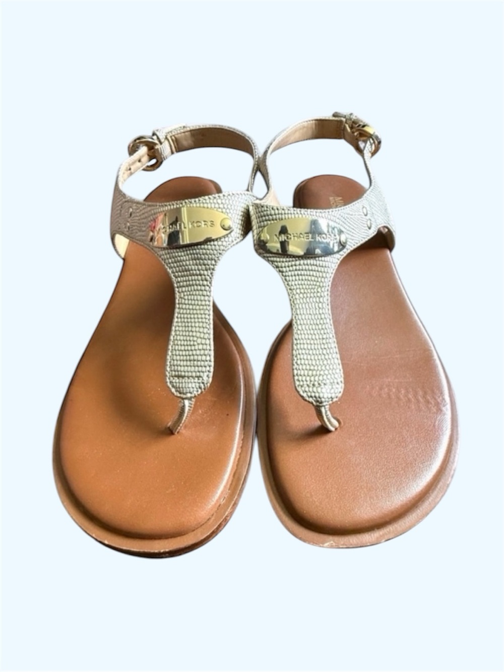 MICHAEL KORS Metallic Gold and Tan Sandals Size 6.5 Women